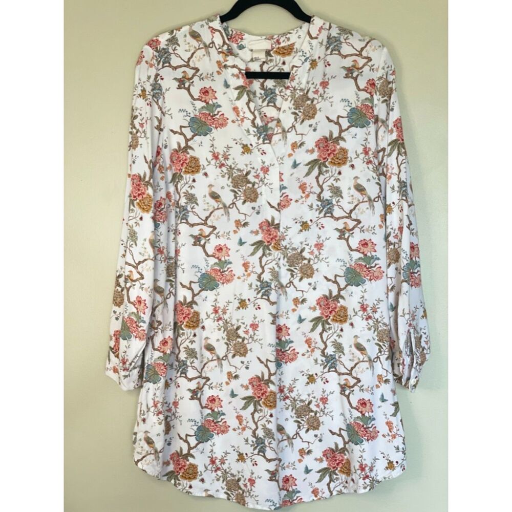 GP&J Baker H&M Dainty Floral BohoTunic Shirt Neutral Cottage Size 8 g76